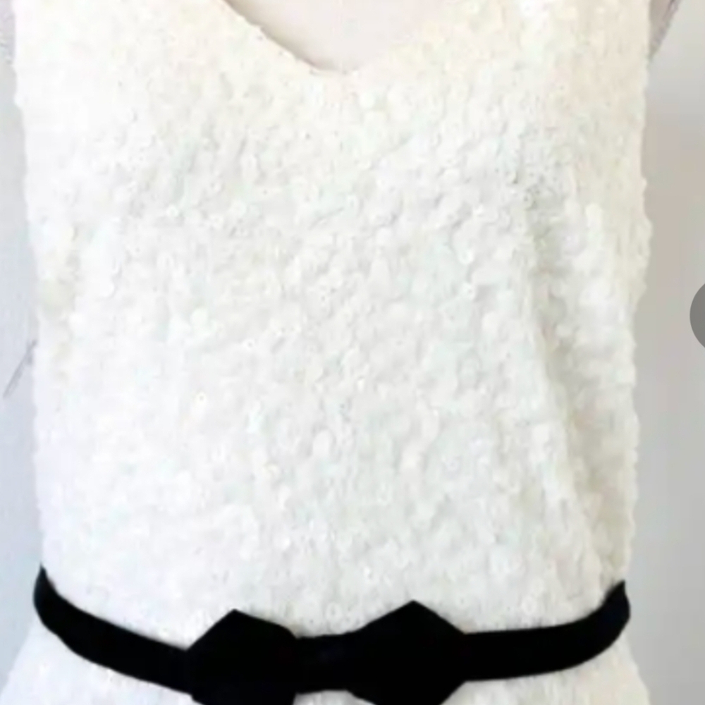 Laundry By Shelli Segal White Sequin Dress with Black Belt